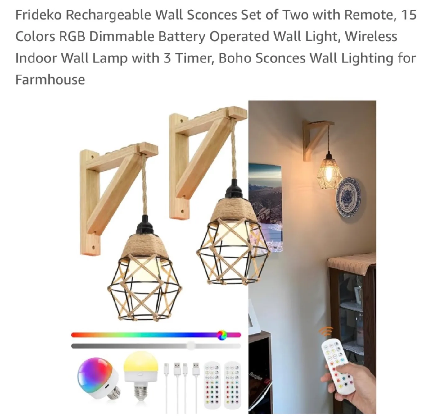 New Rechargeable Wall Sconces Set of Two with Remote thumbnail