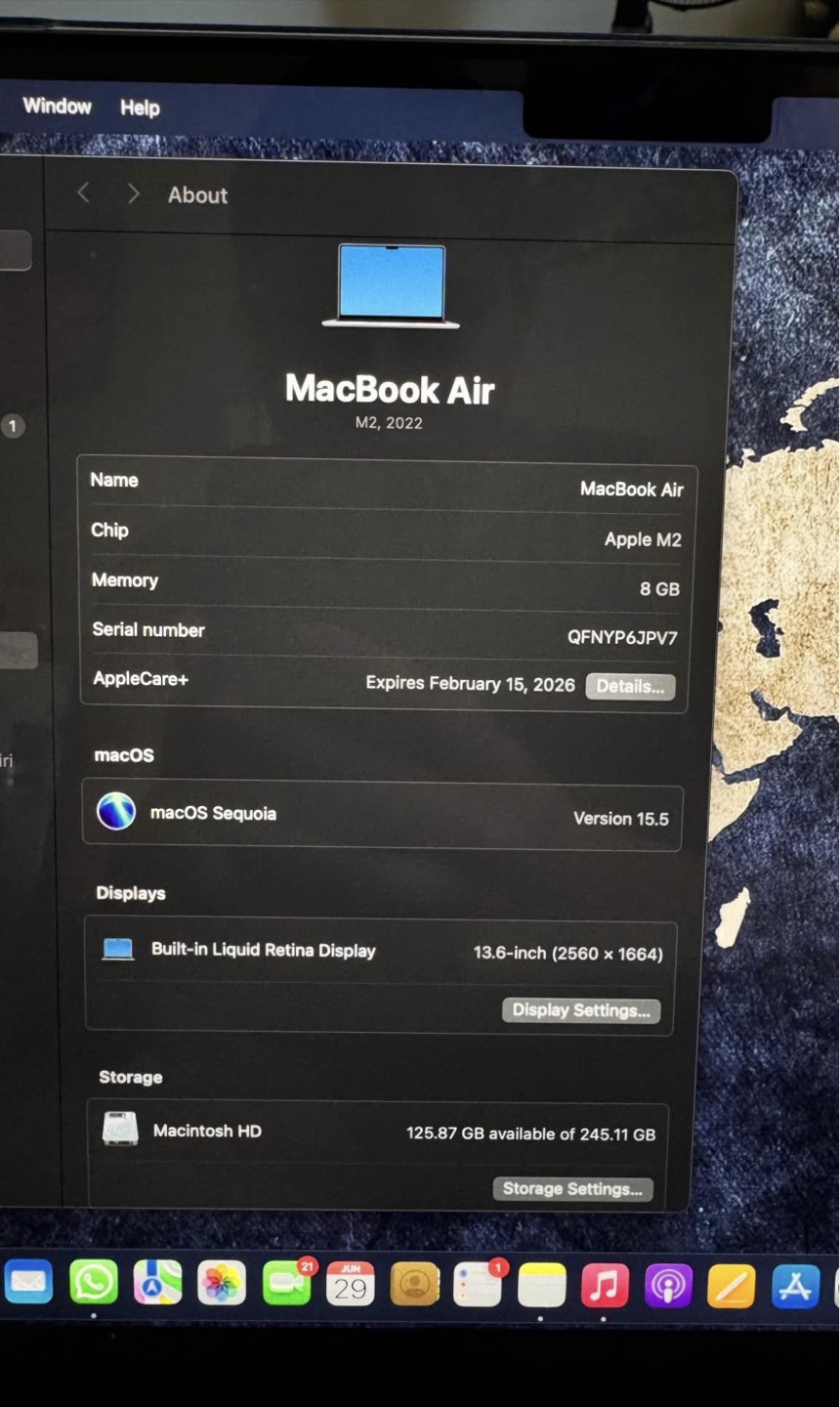 MacBook Air M2, 8GB Memory, 256GB Storage