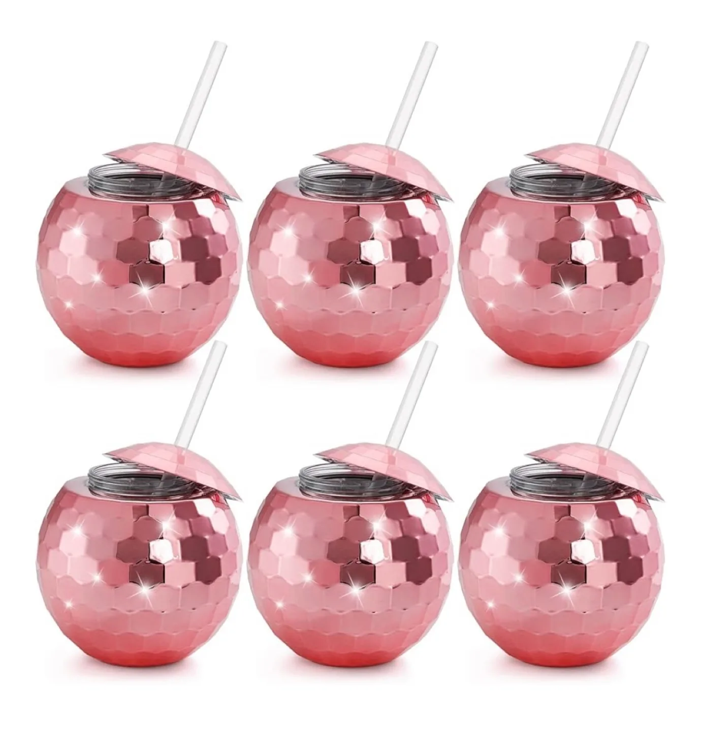Bachelorette Rose Gold Disco Ball Tumblers with Straws thumbnail
