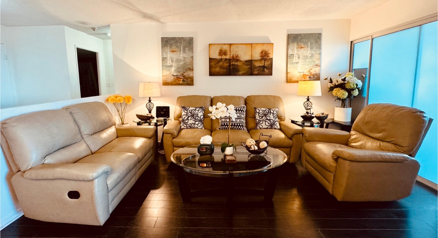 Leather Reclining Sofa and Chairs - Beige