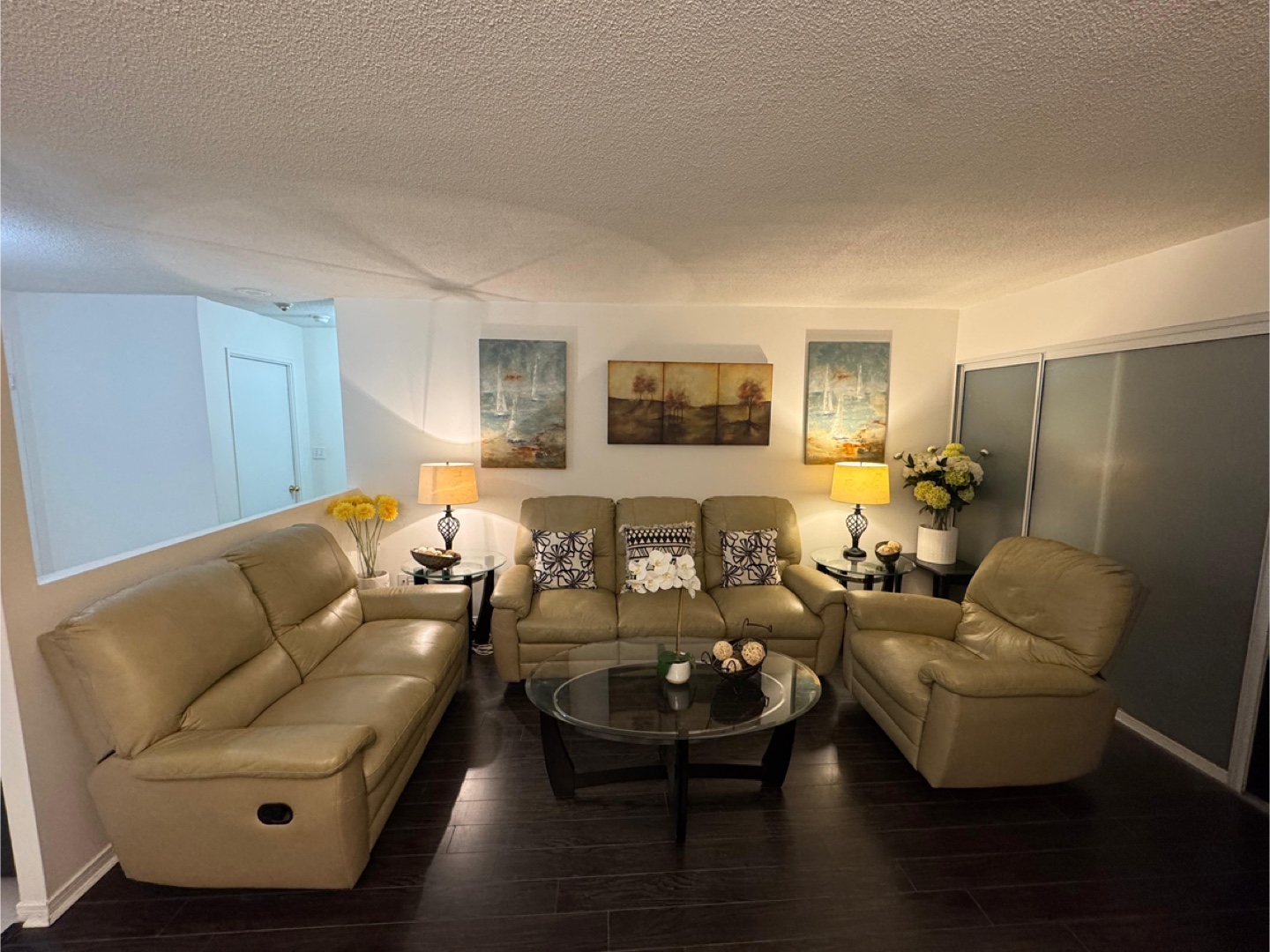 Leather Reclining Sofa and Chairs - Beige - photo 2