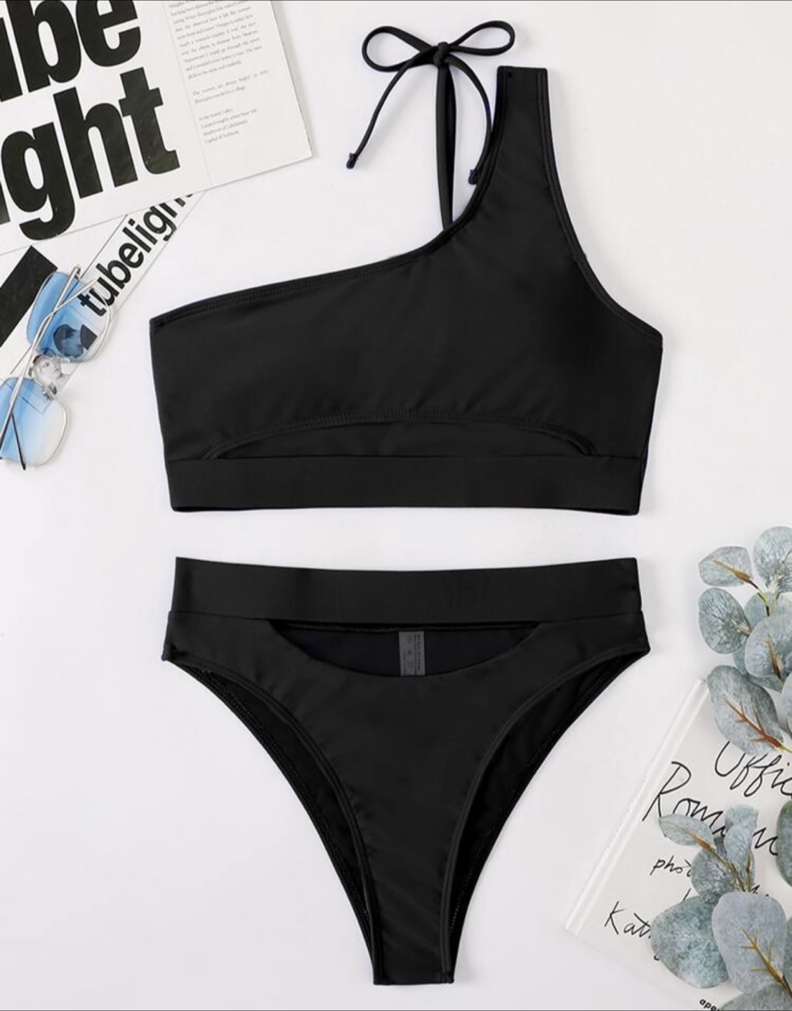 Black One-Shoulder Cutout Swimsuit - photo 2