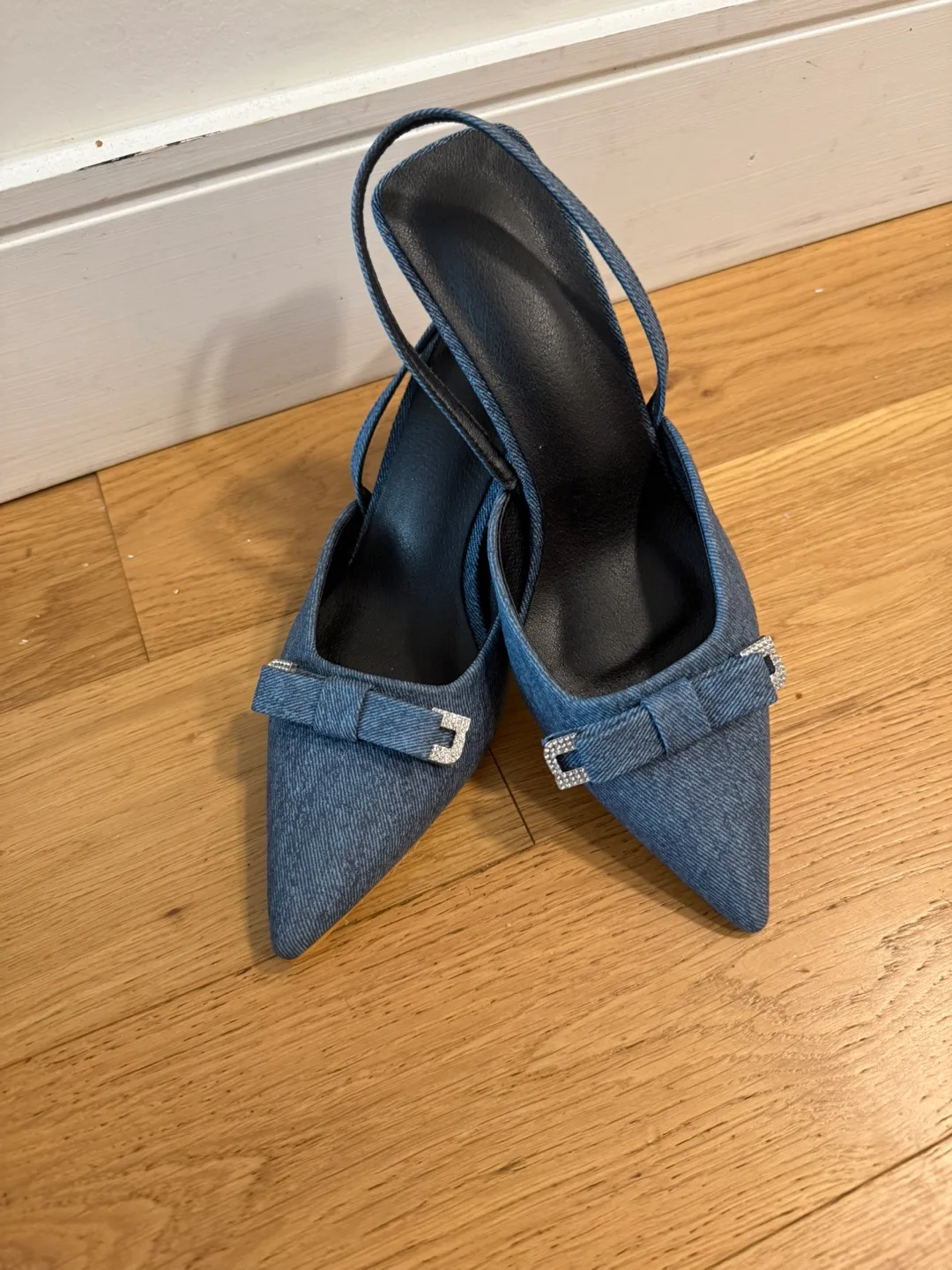 Denim Slingback Heels, thumbnail