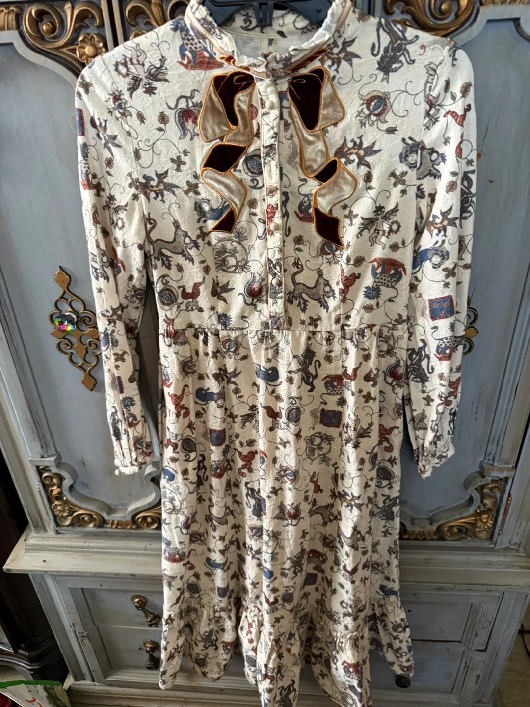 Patterned Dress with velvet Bow - Size S thumbnail