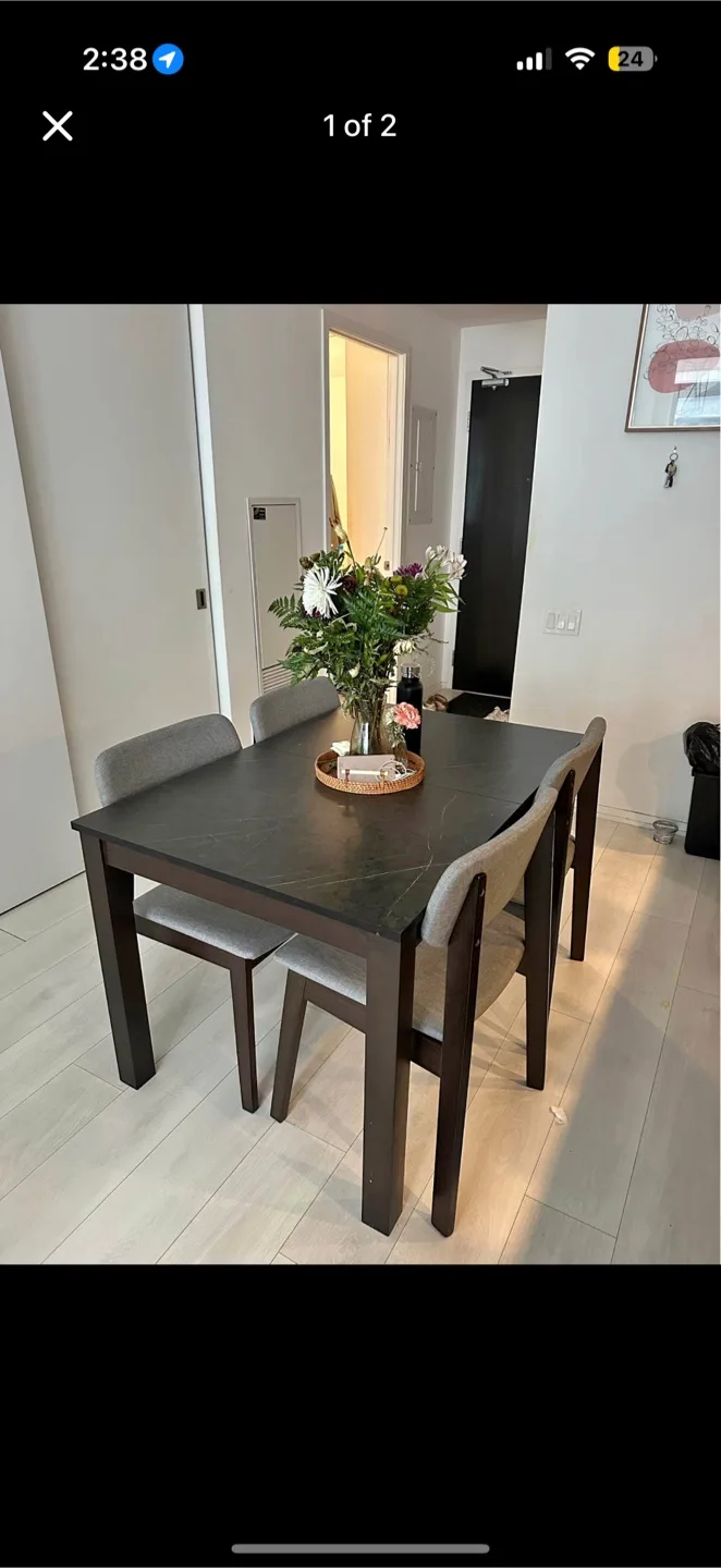 Structube Dining Table with 4 Chairs - Dark Brown & Grey thumbnail