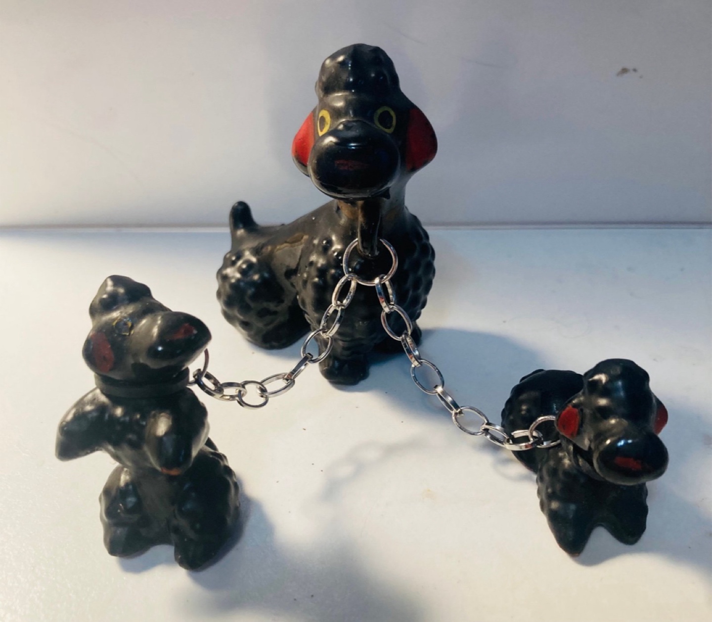3 Vintage Black Poodle Dog Family Figurine Set