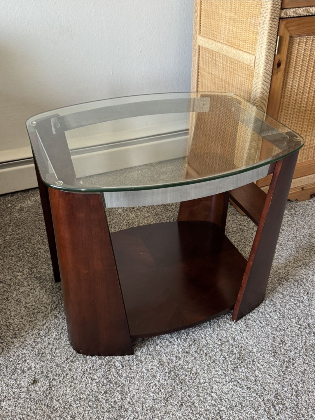 Glass Top Wood End Table - photo 2
