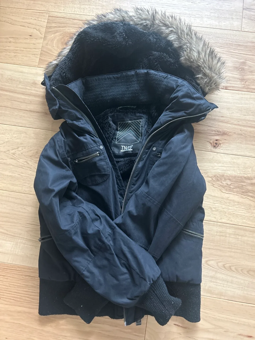 TNA Black Winter Jacket with Fur Hood thumbnail