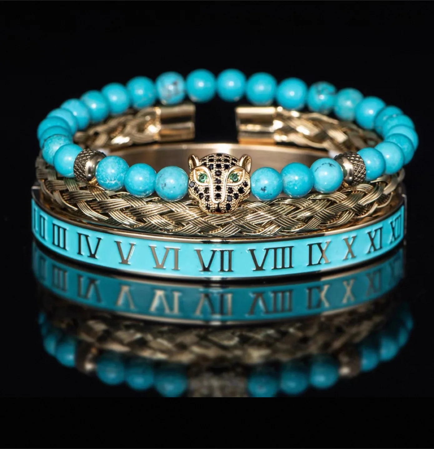 Turquoise & Gold Tone Bracelet Set thumbnail