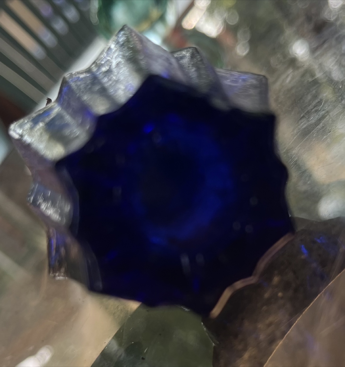 Miniature Blue Glass Oil Lamp - photo 2