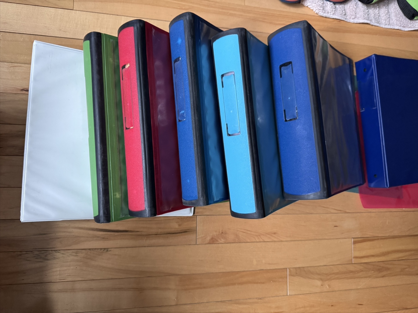 Assorted Binders - White, Green, Red, Blue