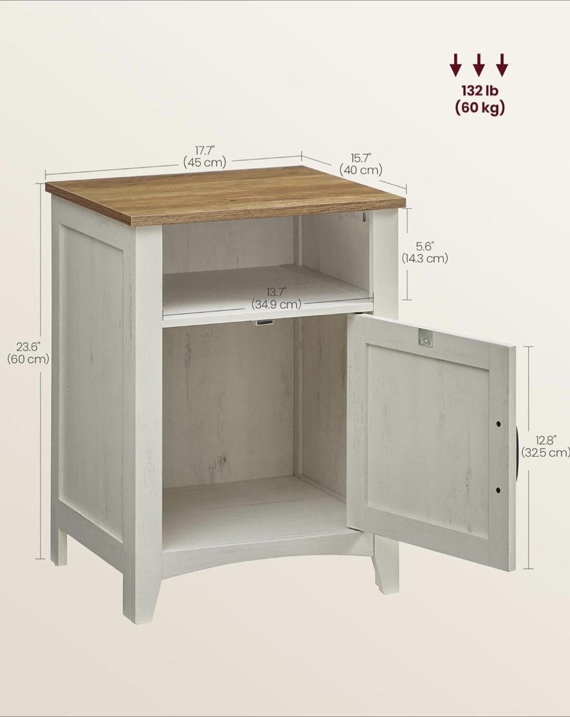 VASAGLE Farmhouse Nightstand - Rustic White/Honey Brown - photo 5
