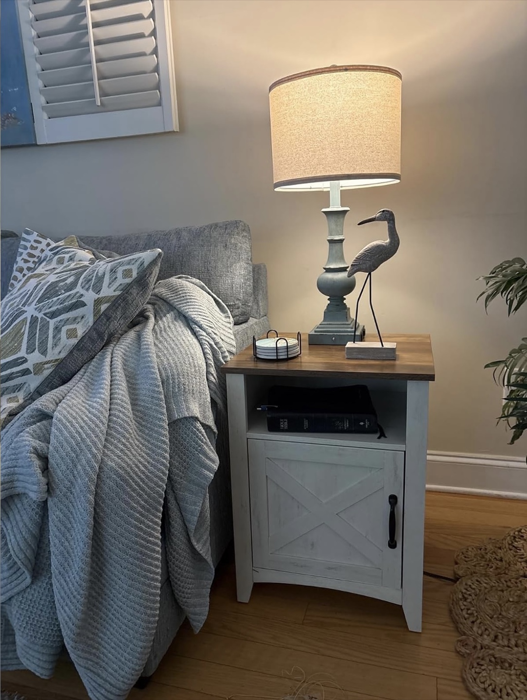 VASAGLE Farmhouse Nightstand - Rustic White/Honey Brown - photo 2