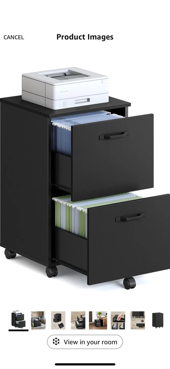 VASAGLE OFC040 Mobile File Cabinet - Black thumbnail
