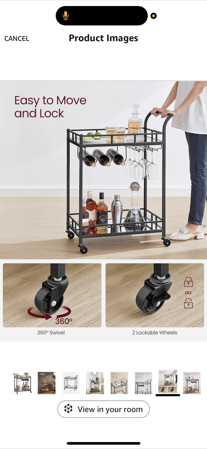VASAGLE Black Bar Cart - photo 3