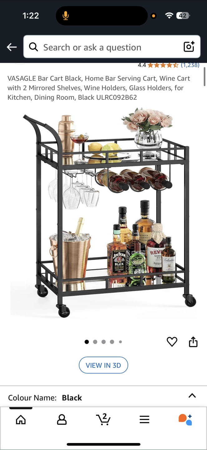 VASAGLE Black Bar Cart