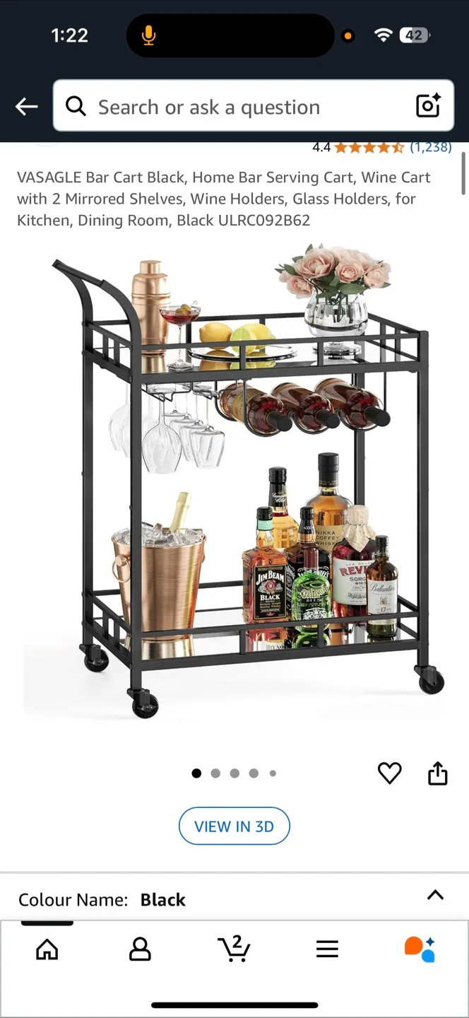 VASAGLE Black Bar Cart thumbnail