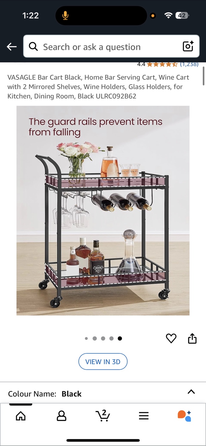 VASAGLE Black Bar Cart - photo 2