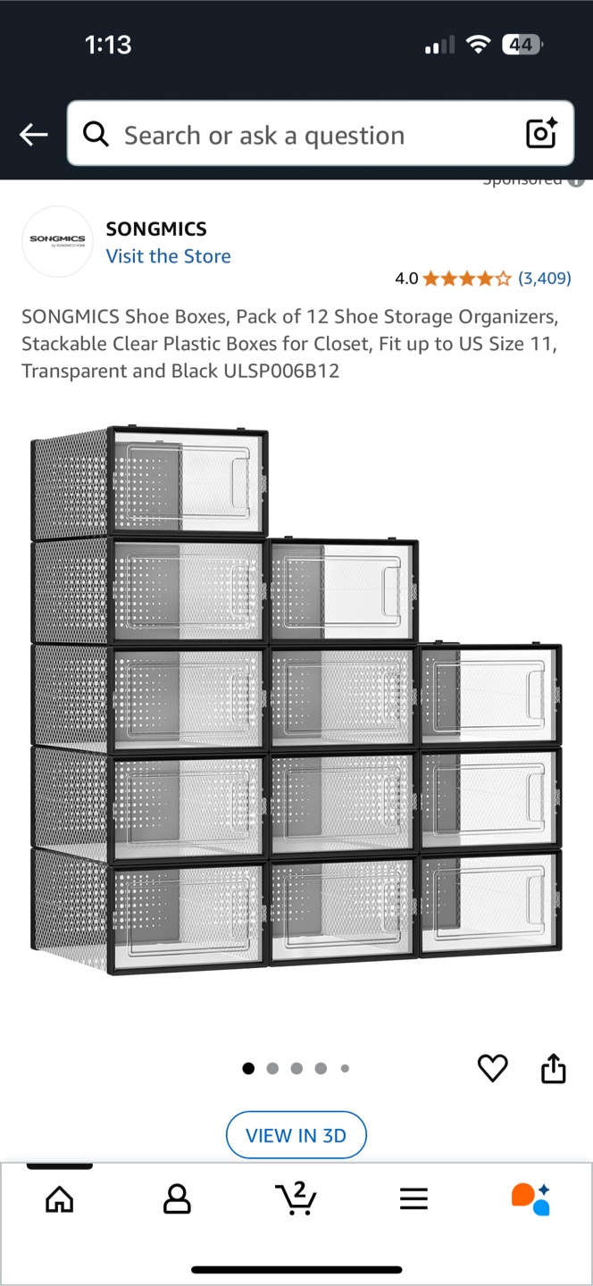 SONGMICS Shoe Boxes - Stackable Clear Plastic, 12-Pack