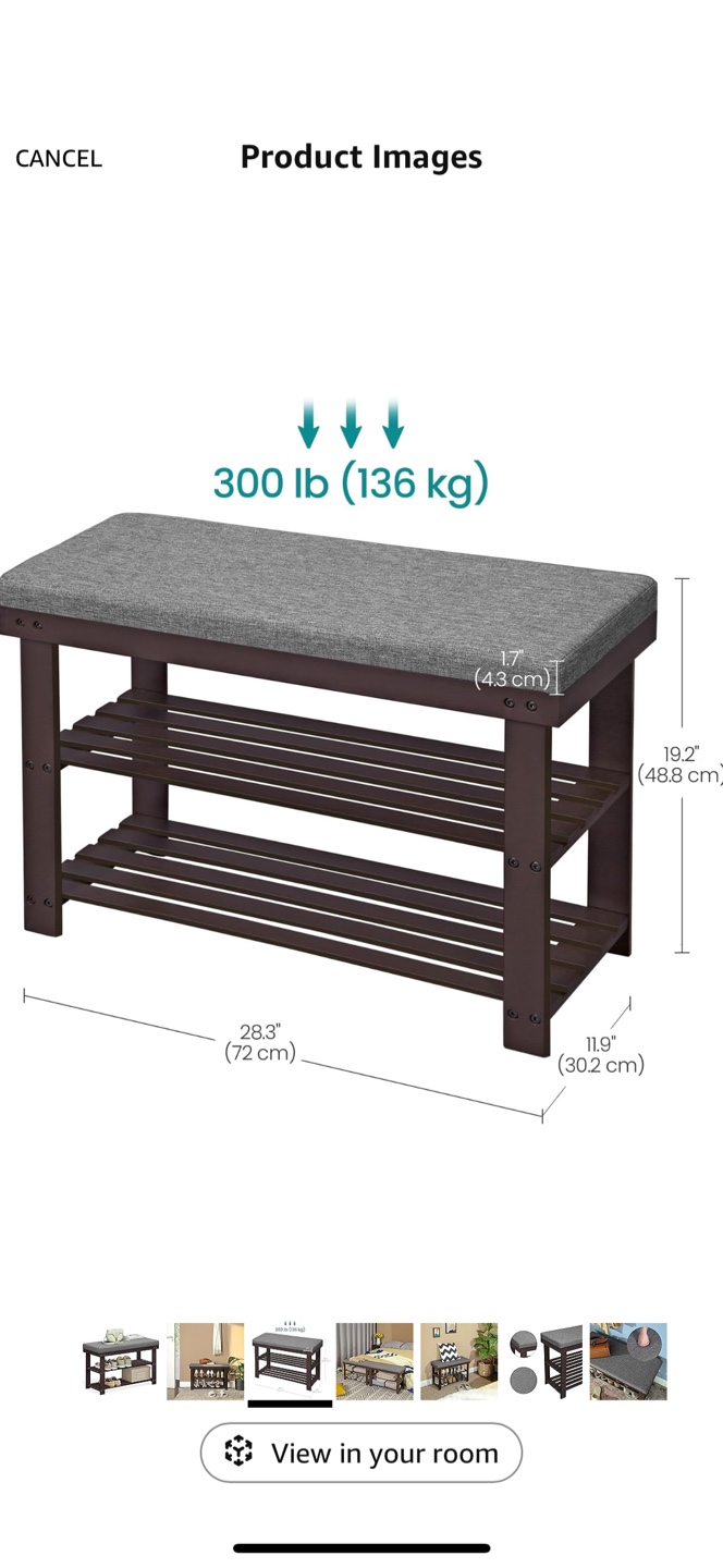 SONGMICS Bamboo Shoe Bench - Brown & Gray - photo 3