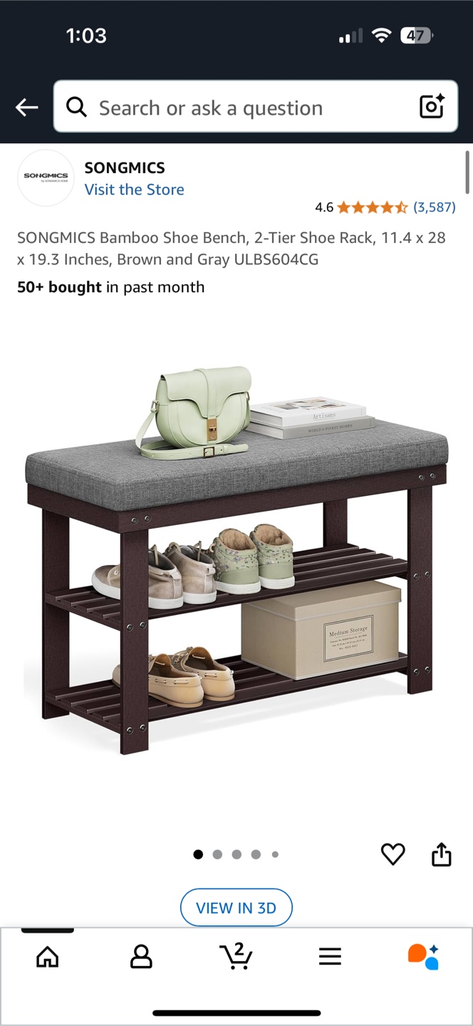 SONGMICS Bamboo Shoe Bench - Brown & Gray