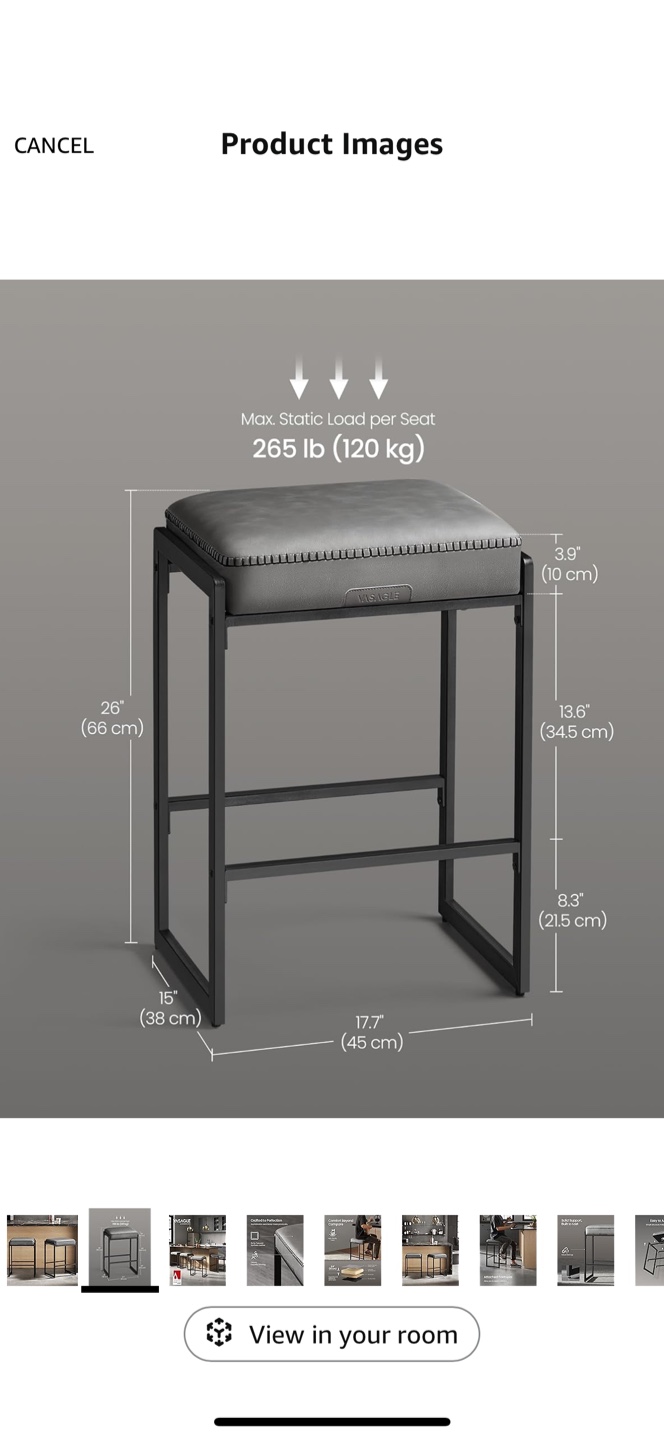 VASAGLE EKHO Bar Stool - Dove Gray - photo 3