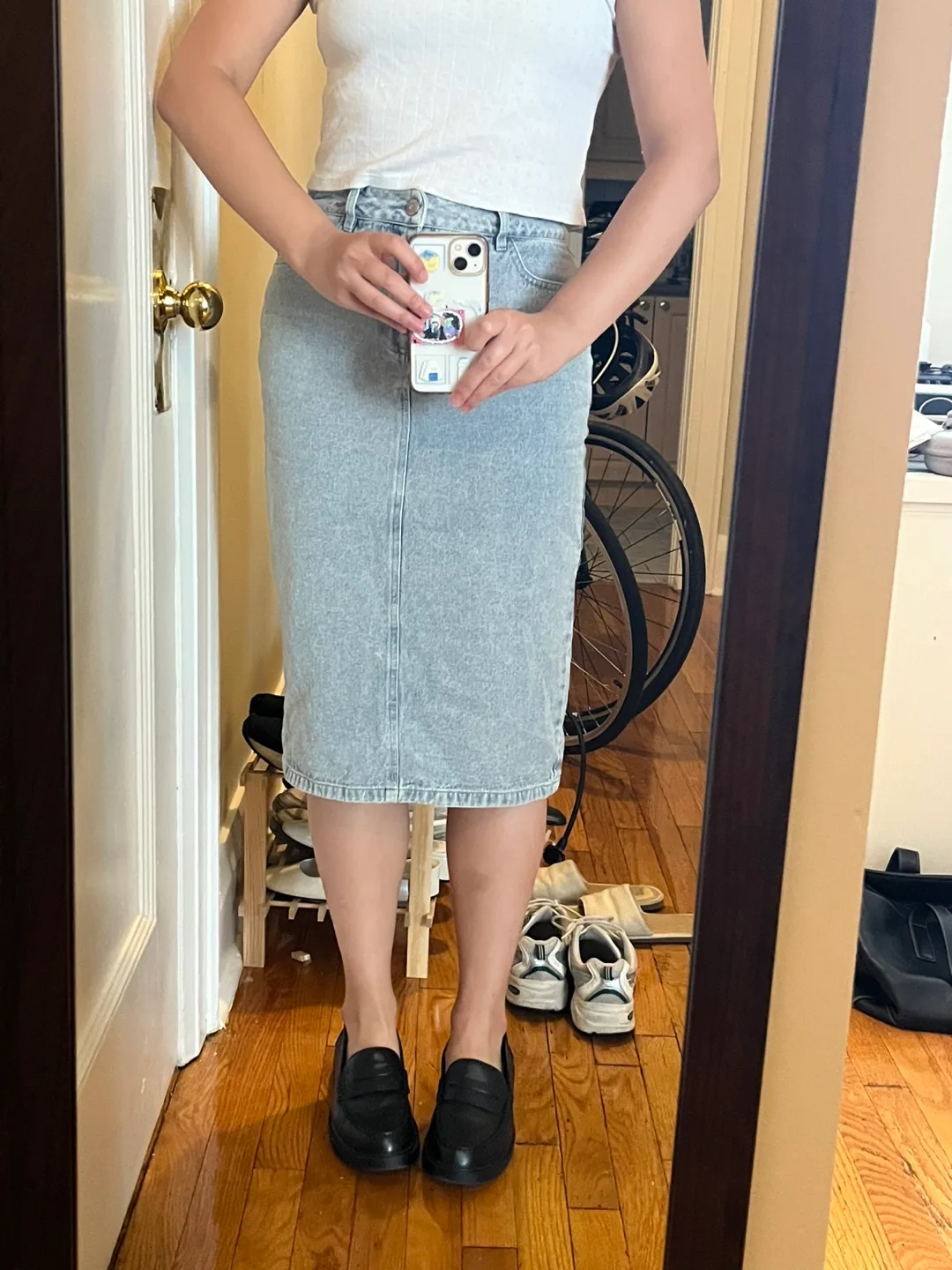Light wash midi denim skirt thumbnail
