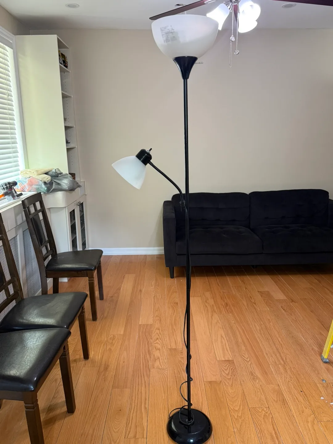 Black Torchiere Floor Lamp with Reading Light thumbnail