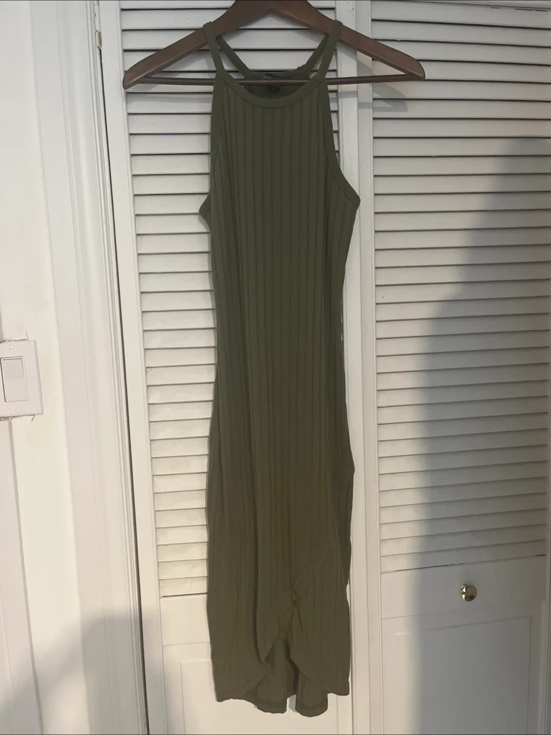 New Look Olive Green Ribbed Dress - Size L thumbnail