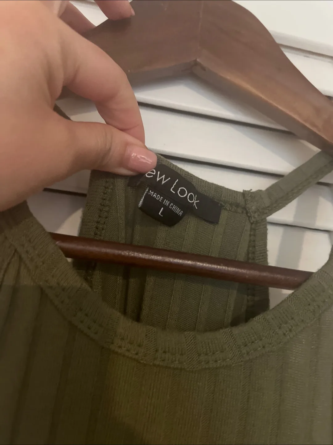 New Look Olive Green Ribbed Dress - Size L image indicator(2)