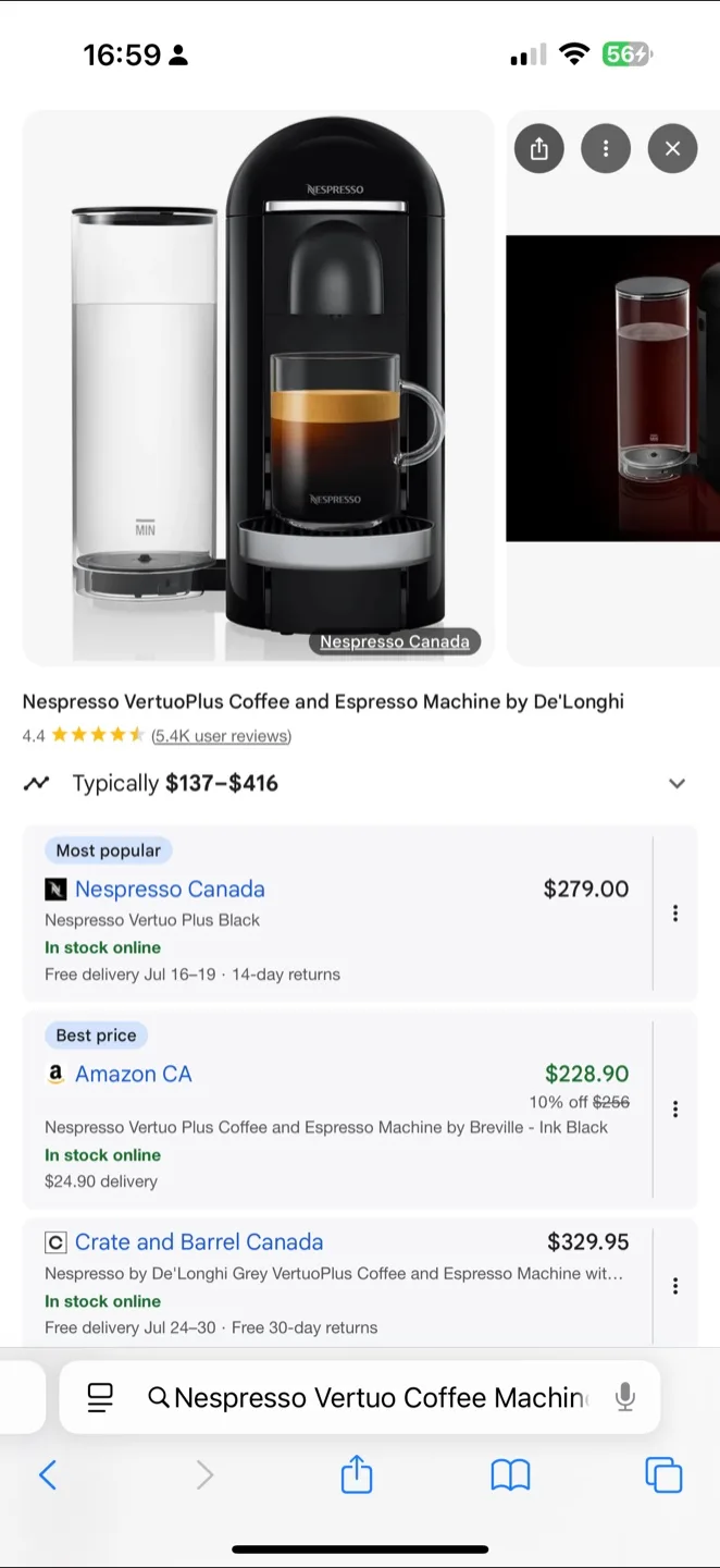 Nespresso Vertuo Coffee Machine - Barely Used. thumbnail
