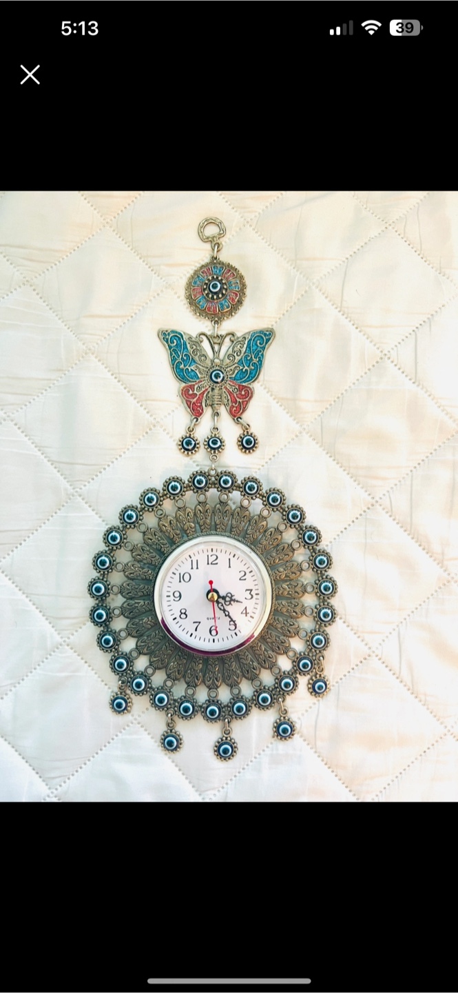 Wall Clock with Evil Eye Decoration