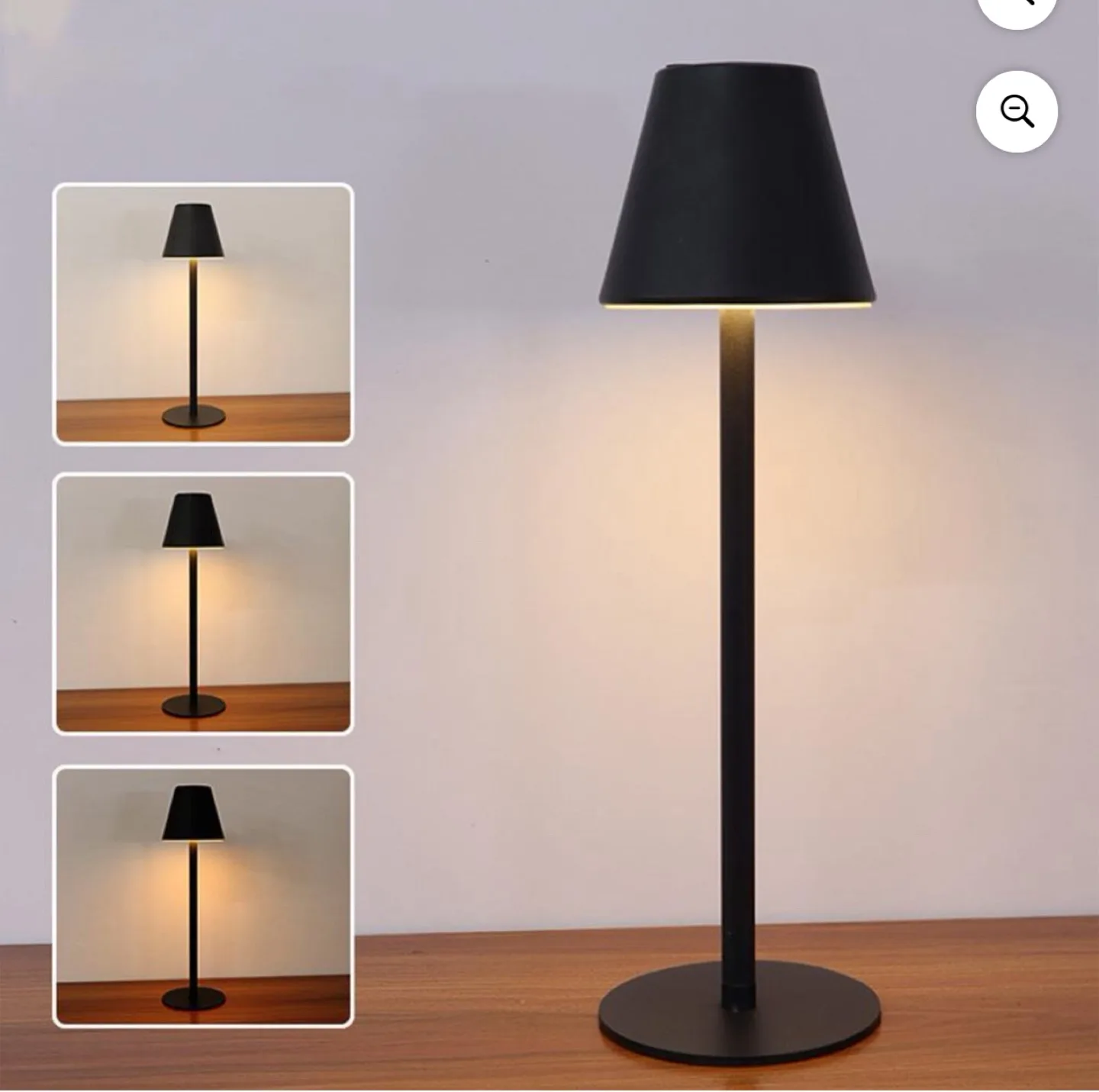 New LED Bedside Lamp - Rechargeable Metal - Black thumbnail