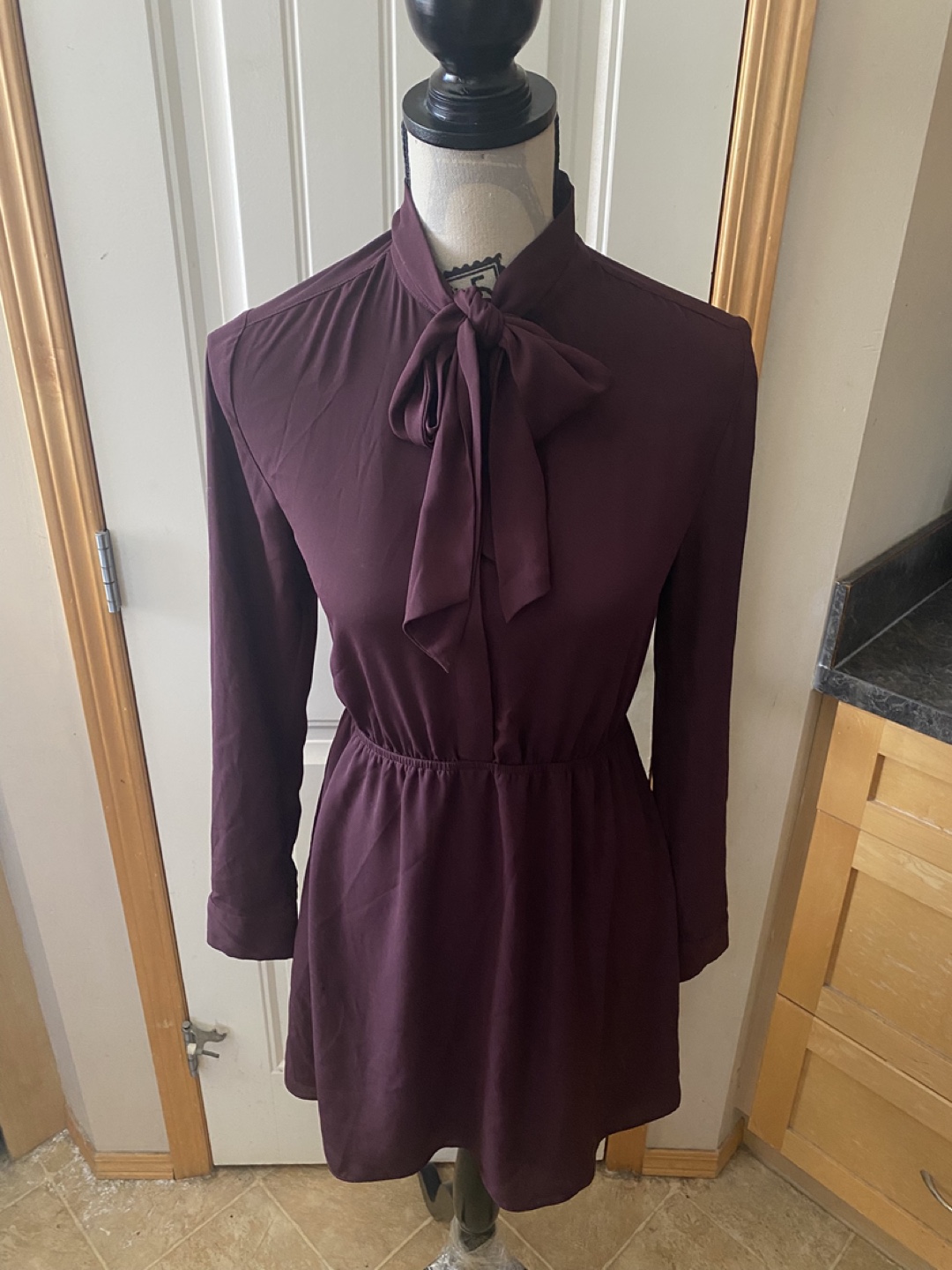 Sunday Best Burgundy Tie-Neck Long Sleeve Dress - photo 2