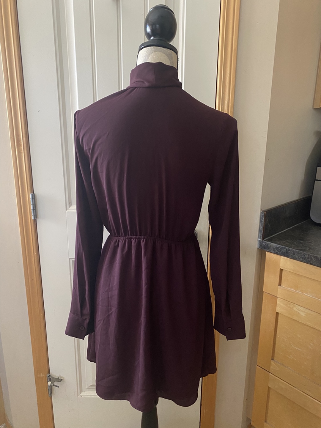 Sunday Best Burgundy Tie-Neck Long Sleeve Dress - photo 5