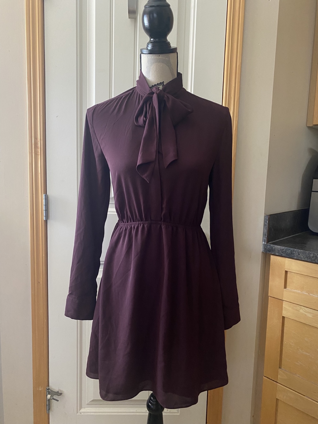 Sunday Best Burgundy Tie-Neck Long Sleeve Dress - photo 3