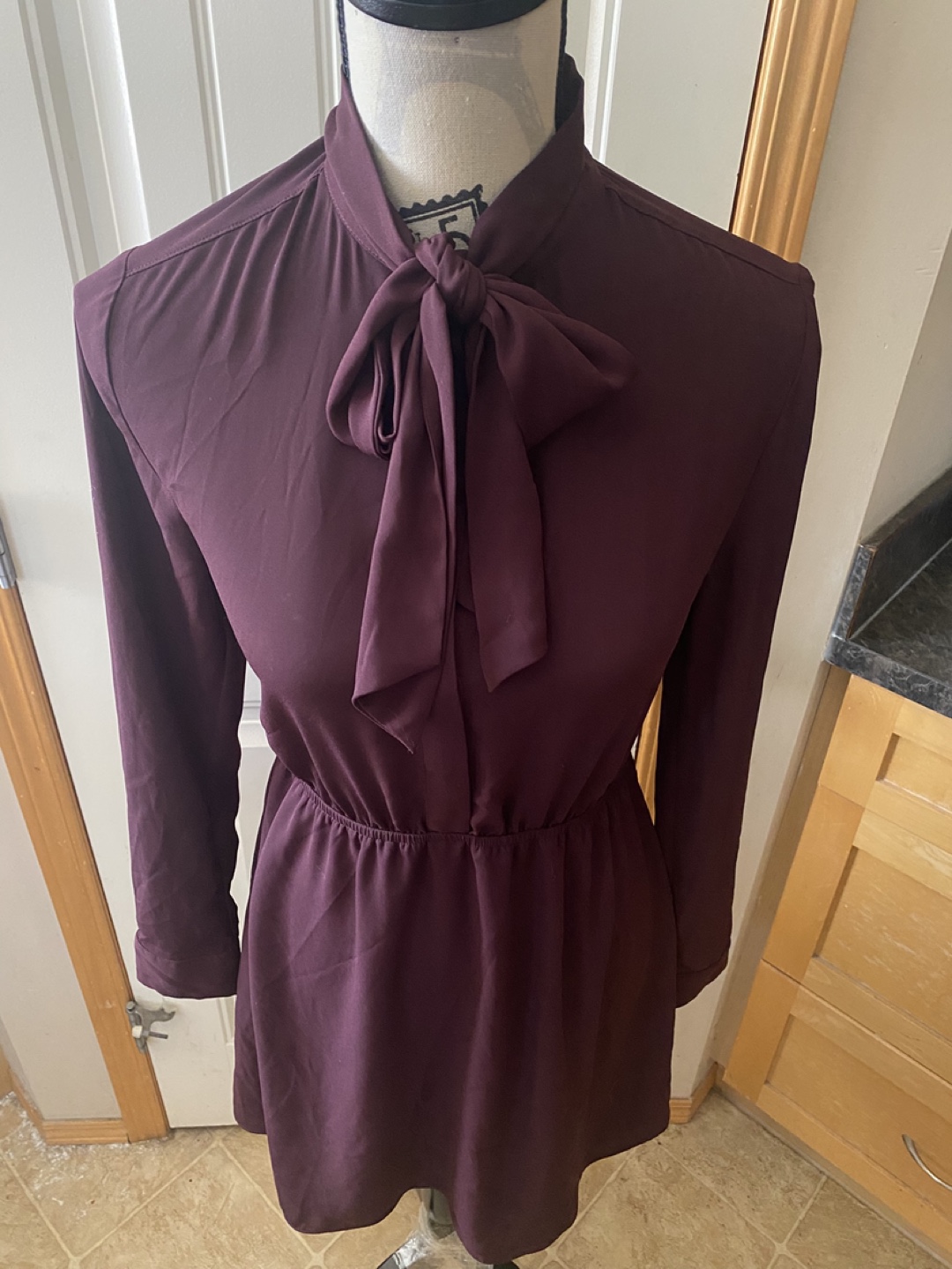 Sunday Best Burgundy Tie-Neck Long Sleeve Dress - photo 4