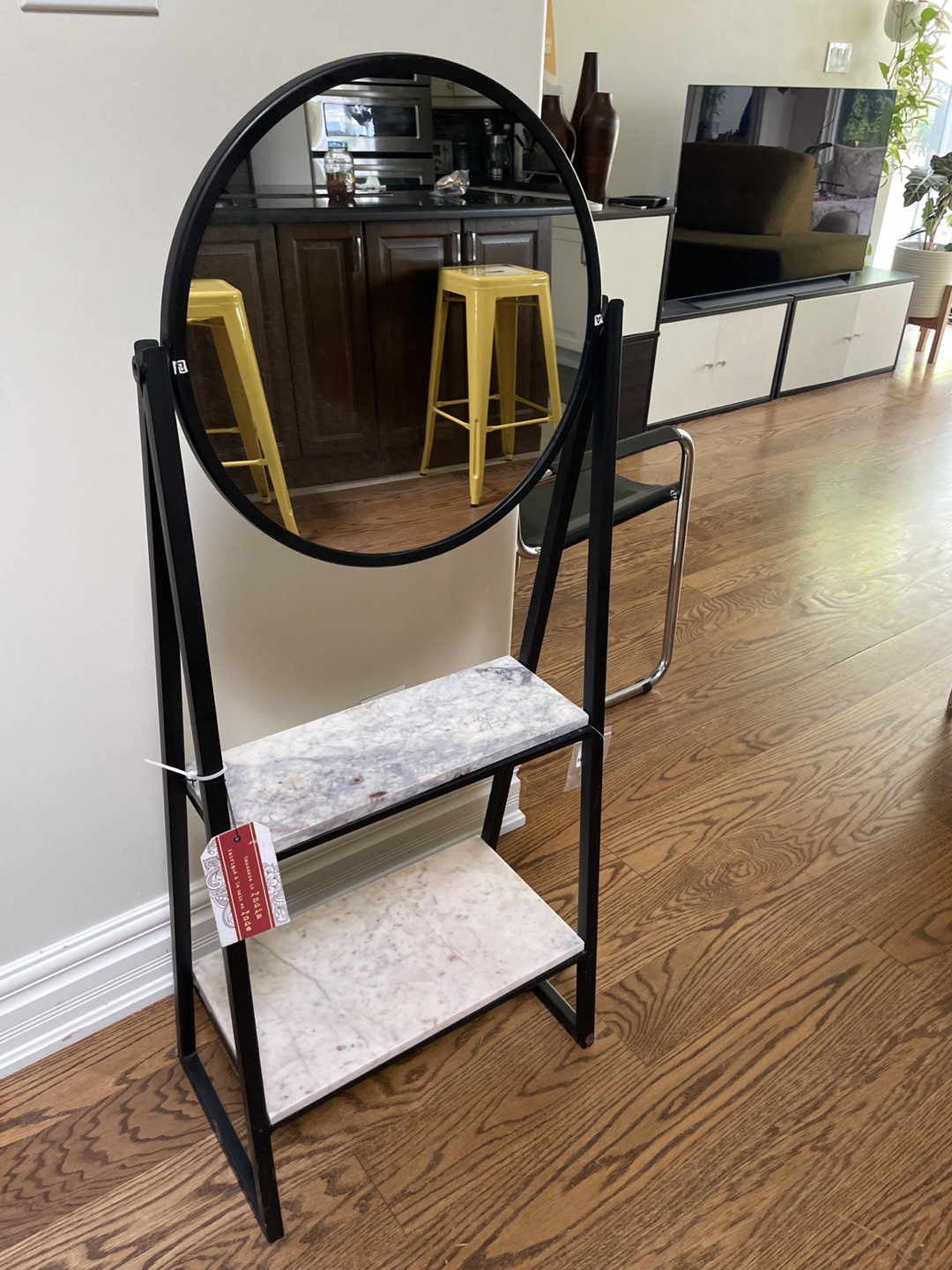 Mirror on Stand with Marble Shelves