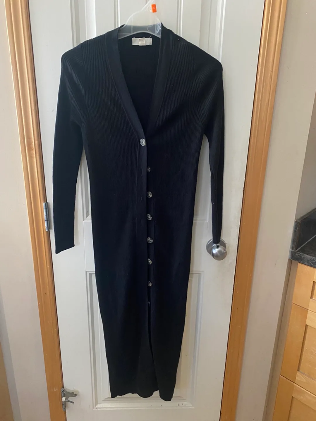 H&M Black Ribbed Knit Cardigan Dress - Size M thumbnail