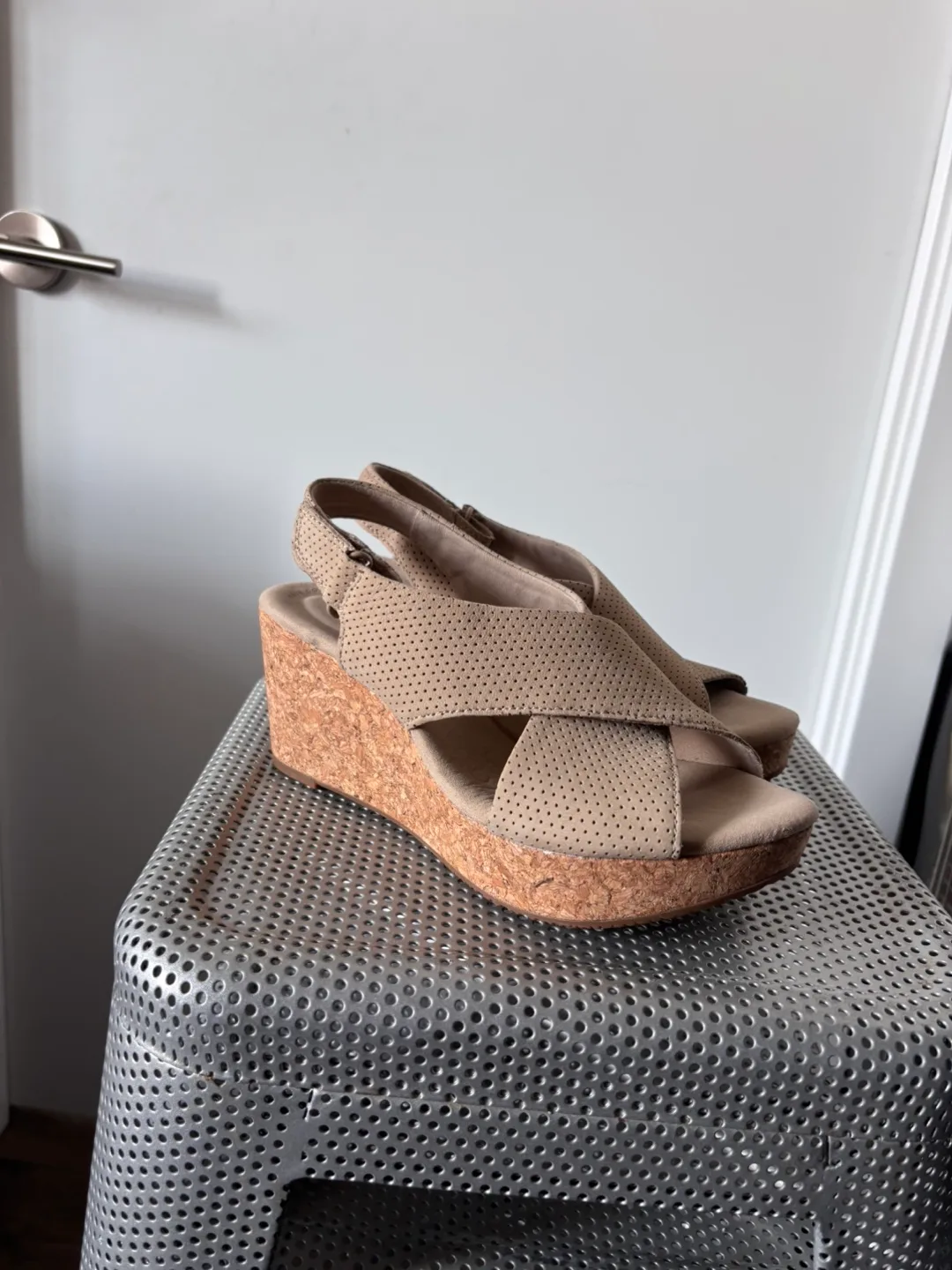 Clarks Collection Beige Wedge Sandals thumbnail