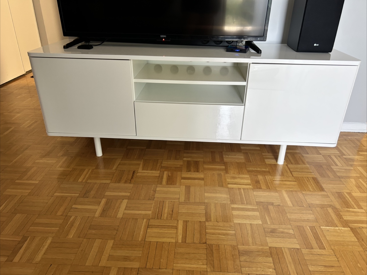 White TV Stand with Storage