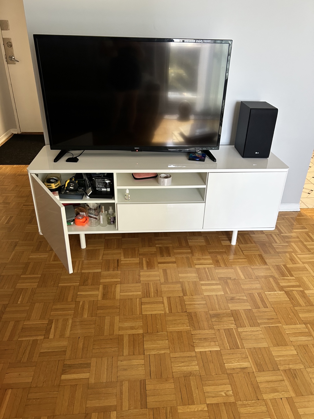 White TV Stand with Storage - photo 3