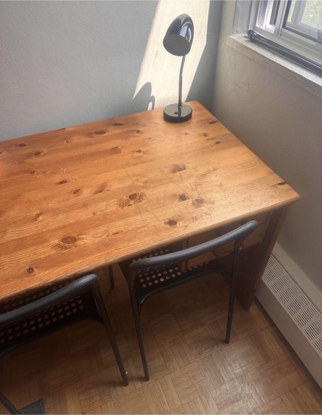 Wooden Desk with Two Black Chairs - photo 4