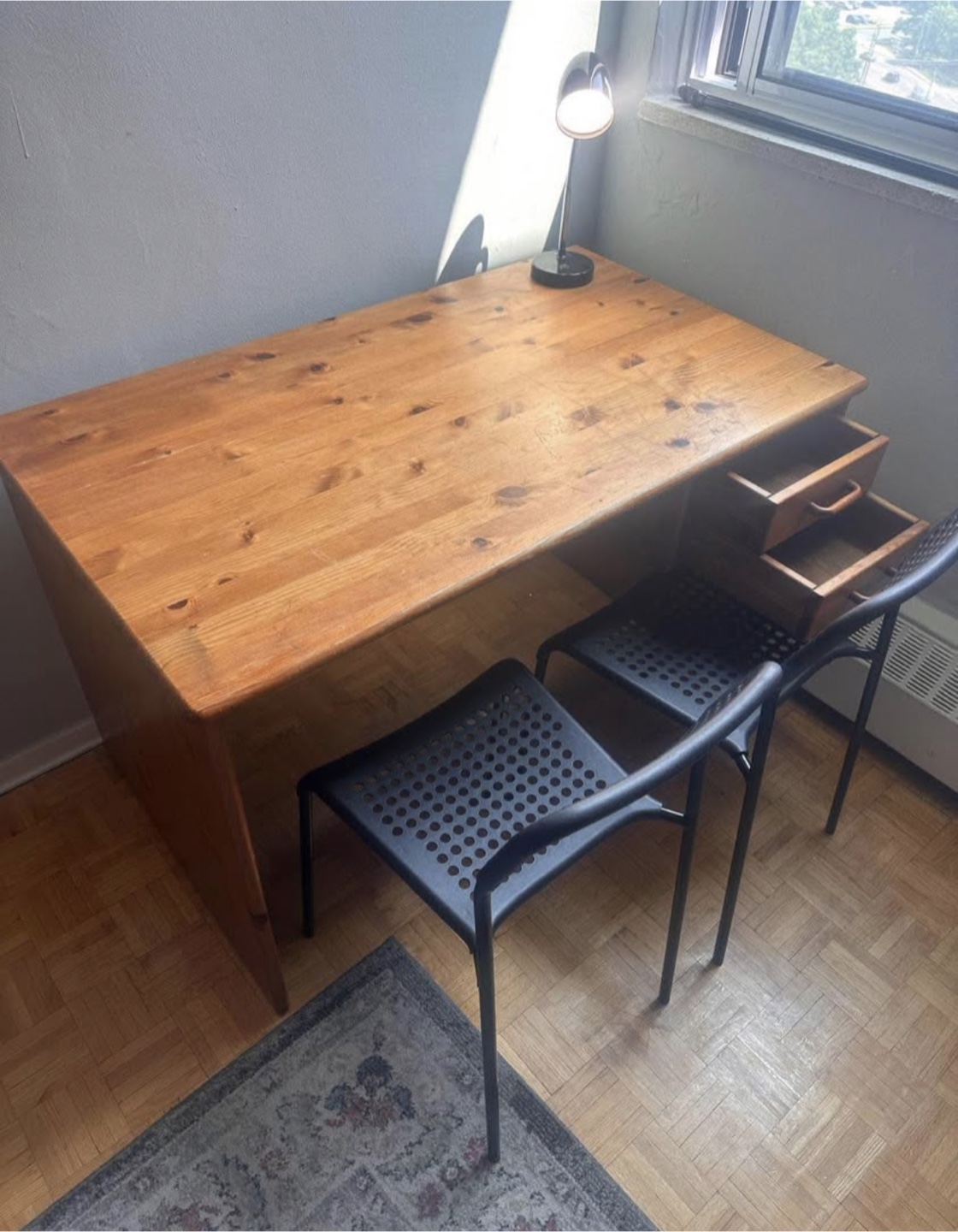 Wooden Desk with Two Black Chairs - photo 2