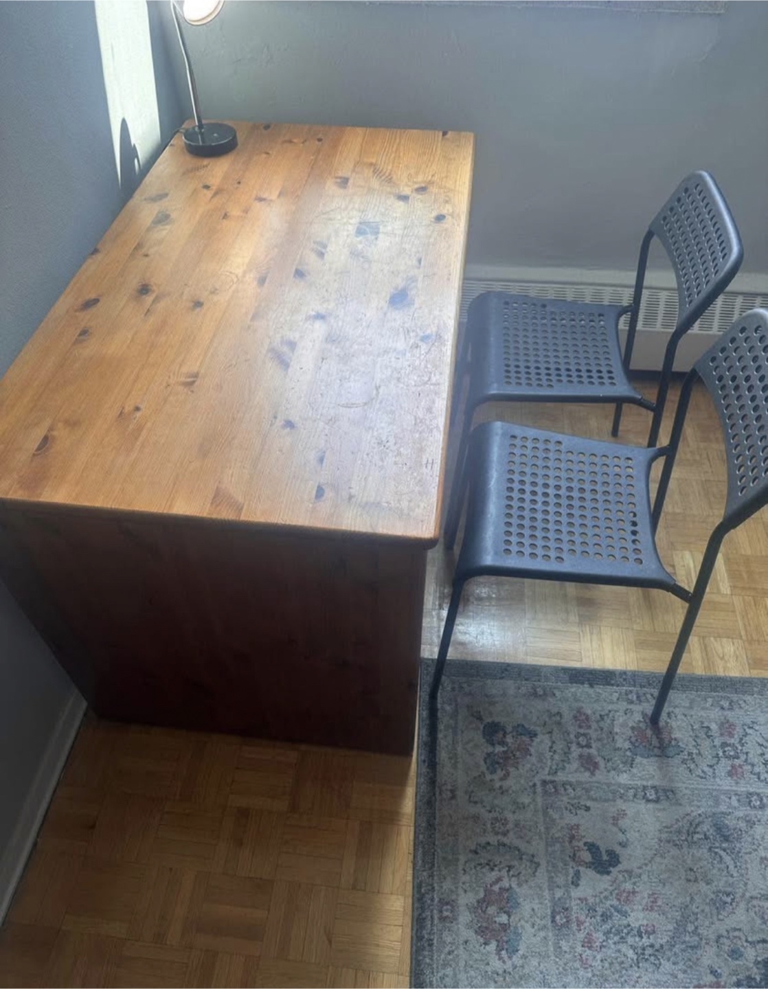 Wooden Desk with Two Black Chairs - photo 3
