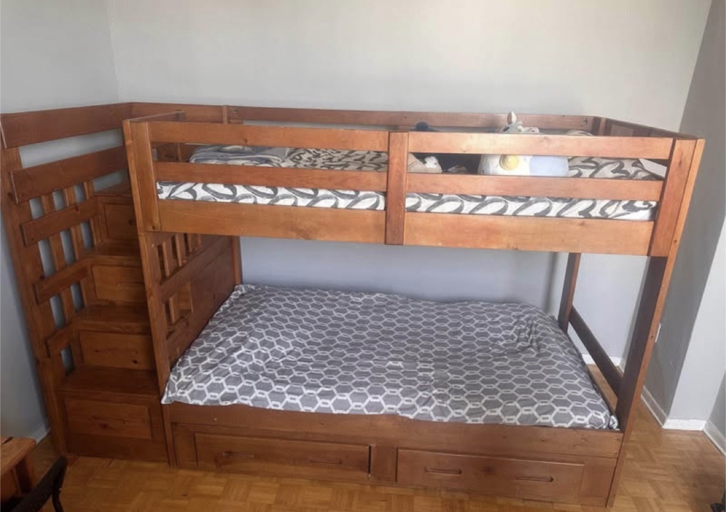 Wooden Bunk Bed with Stairs & Storage