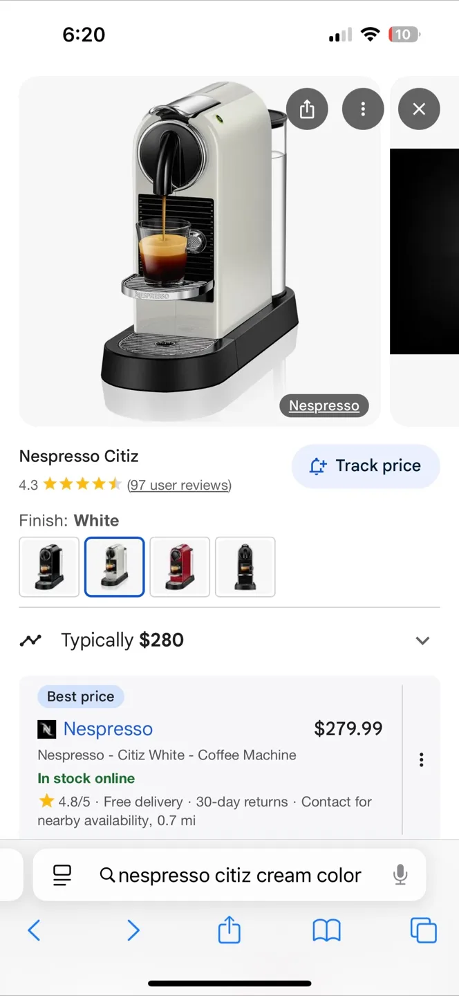 Nespresso citiz machine - white/cream (like new) thumbnail