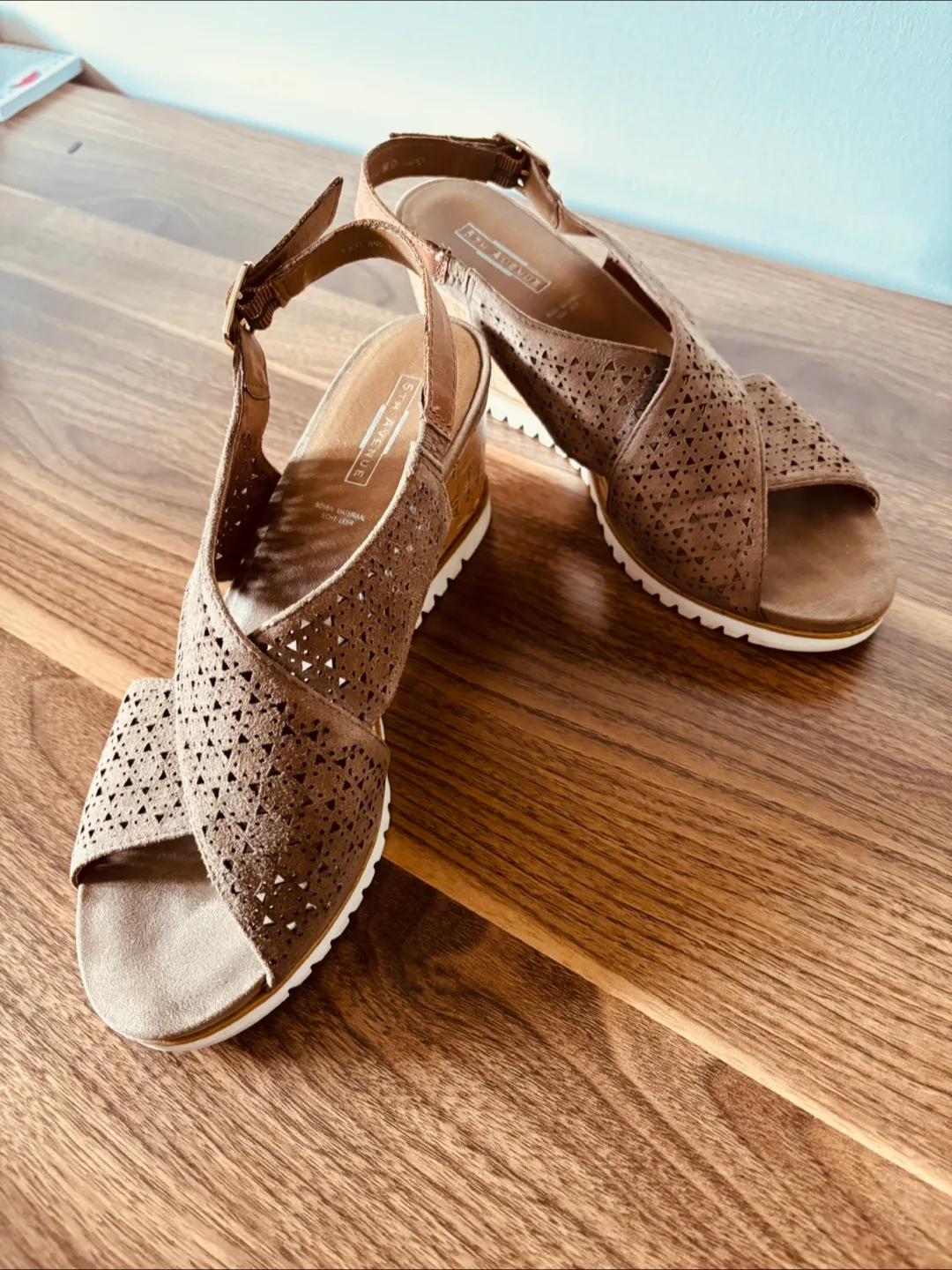Softwalk Brown Leather Wedge Sandals - Size 8 thumbnail