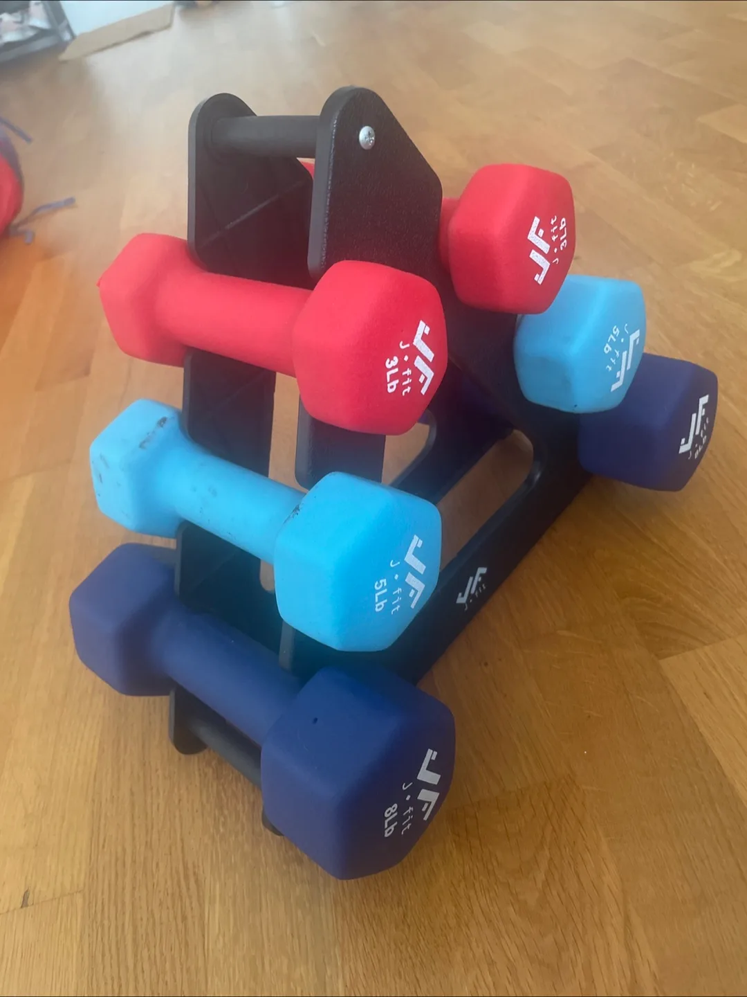 J-Fit Dumbbell Set with Rack - 3lb, 5lb, 8lb image indicator(2)