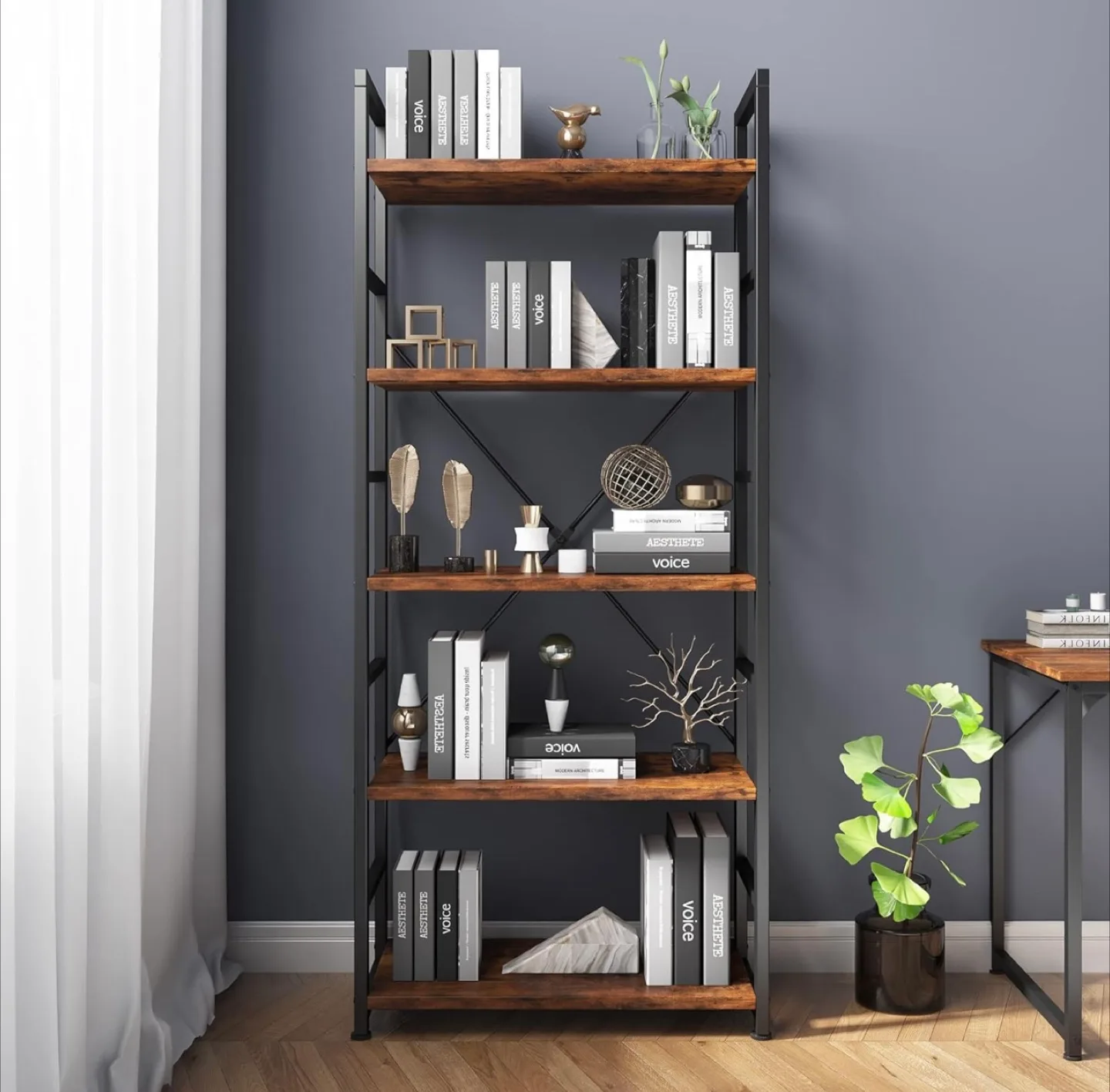 Rustic Brown 5-Shelf Bookshelf - New in Box! thumbnail